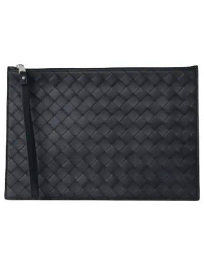 Intrecciato Strap Large Clutch Bag Black - BOTTEGA VENETA - BALAAN 2