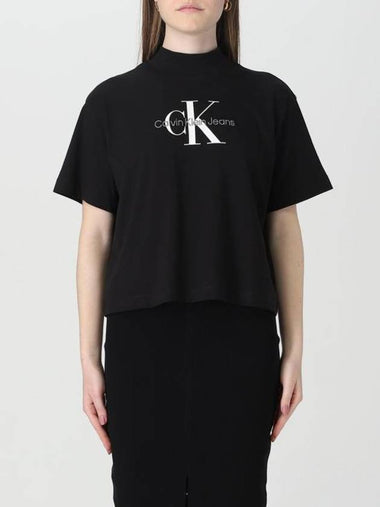 Monologo High Neck Short Sleeve T-Shirt Black - CALVIN KLEIN - BALAAN 1