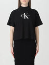 Monologo High Neck Short Sleeve T-Shirt Black - CALVIN KLEIN - BALAAN 1