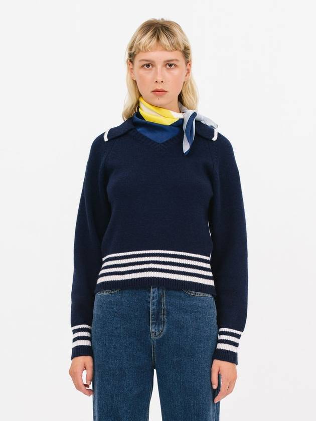 Open Collar Striped Knit Top Navy - JUN BY JUN K - BALAAN 2