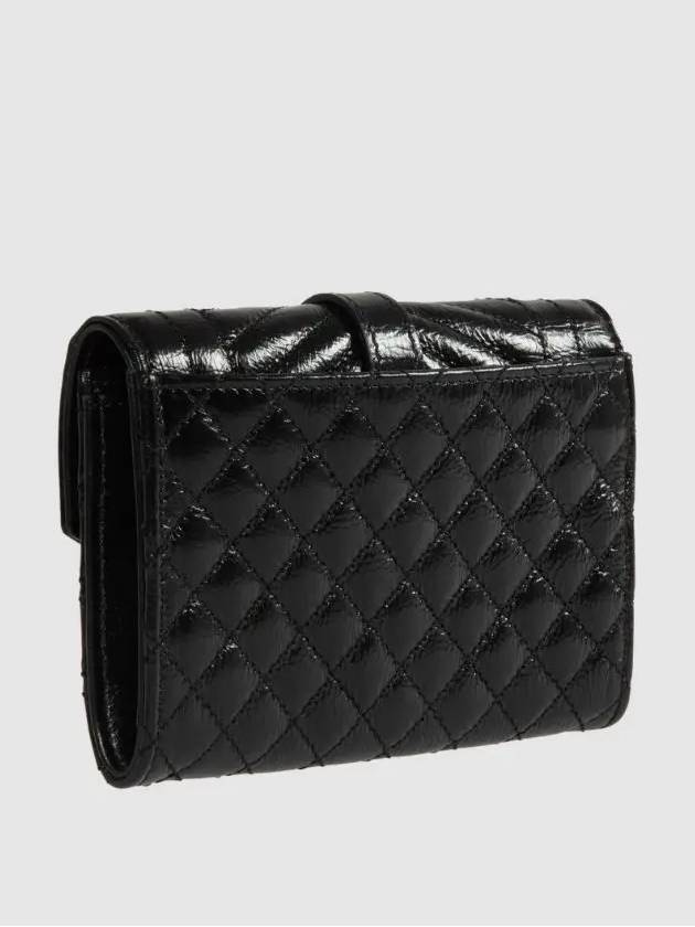 Matelasse Envelope Small Half Wallet Black - SAINT LAURENT - BALAAN 3