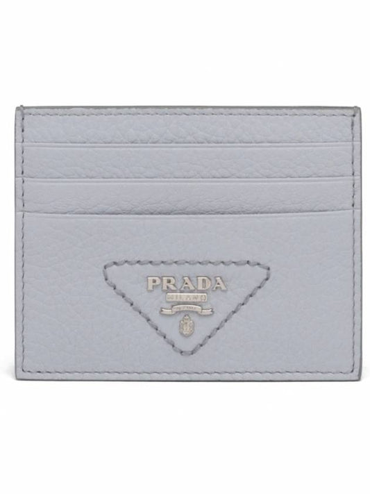 metal lettering logo leather card wallet cornflower blue - PRADA - BALAAN.