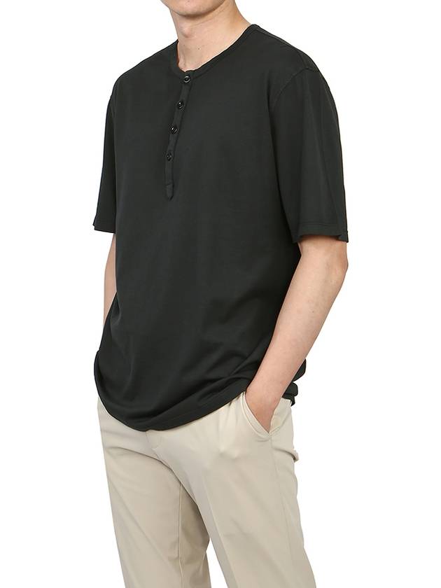 Men's Henry Neck Cotton Short Sleeve T-Shirt Black - TEN C - BALAAN 6