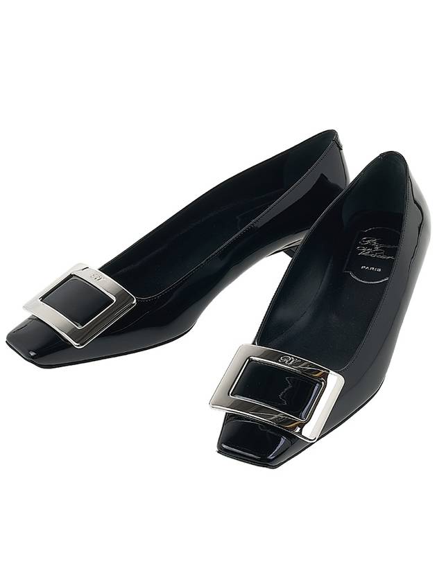 Women's Belle Vivier Metal Buckle Pumps Flat Shoes Black - ROGER VIVIER - BALAAN.