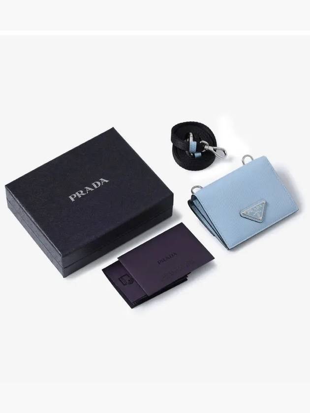 Triangle Logo Neck Strap Card Wallet Blue - PRADA - BALAAN 5