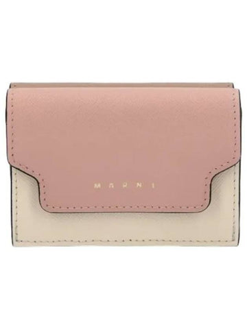 Saffiano Leather Short Wallet Camellia Talc Natural - MARNI - BALAAN 1