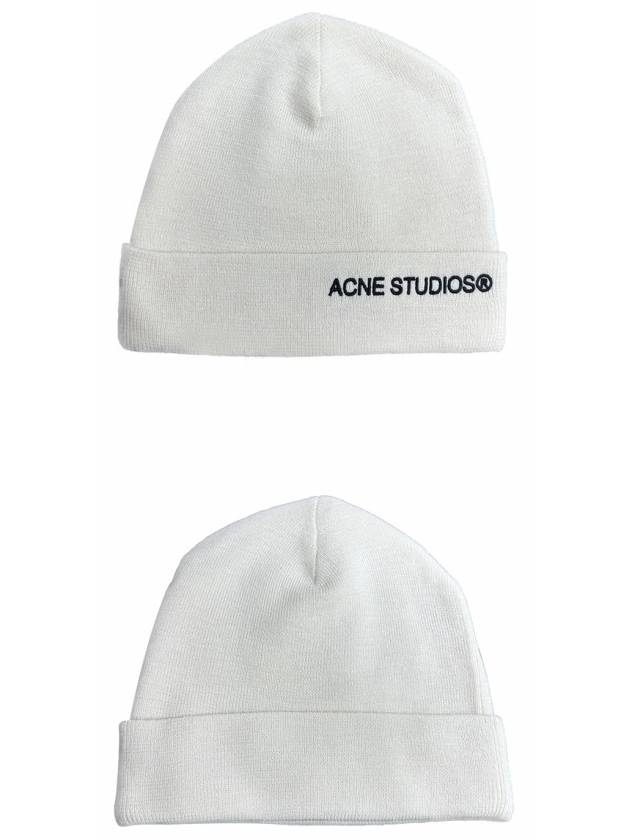 Embroidered Logo Ribbed Knit Beanie White - ACNE STUDIOS - BALAAN 6