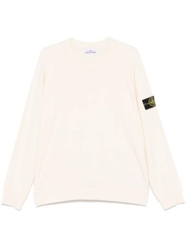 Logo Patch Crew Neck Knit Top Ivory - STONE ISLAND - BALAAN 1