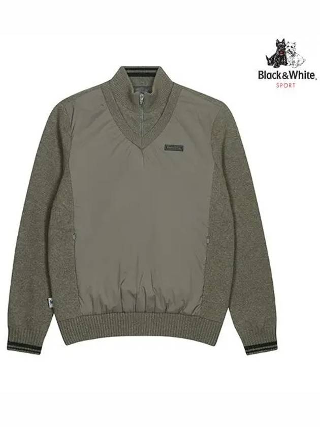 Men s front padded diagonal quilted windproof pullover 2322GXKC KHAKI - BLACK&WHITE - BALAAN 1