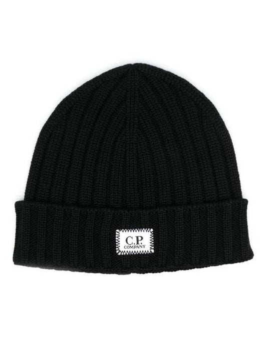 Logo Patch Wool Beanie Black - CP COMPANY - BALAAN 1