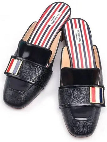 Calf leather stripe enamel strap block heel loafer mule 270213 - THOM BROWNE - BALAAN 1