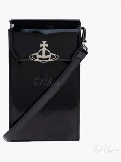 Logo Shiny Patent Phone Case Cross Bag Black - VIVIENNE WESTWOOD - BALAAN 2