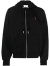 Small Heart Logo Cotton Zip Up Hoodie Black - AMI - BALAAN 2