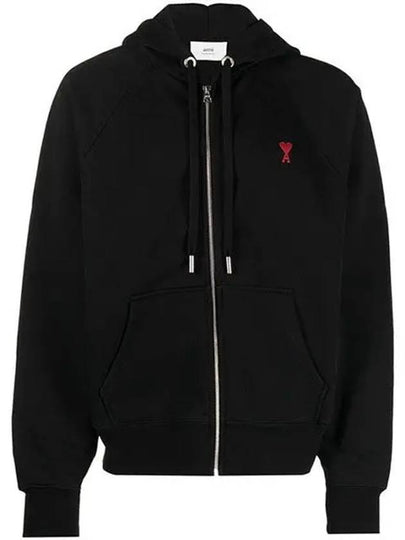 Small Heart Logo Cotton Zip Up Hoodie Black - AMI - BALAAN 2