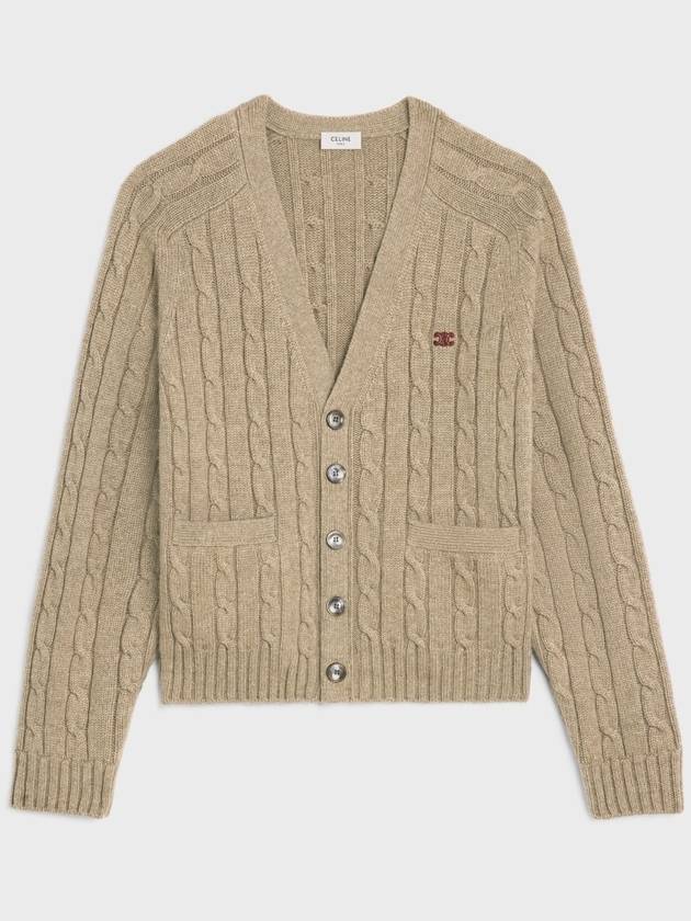 Triomphe Embroidered Cable Knit Cashmere Cardigan Light Taupe - CELINE - BALAAN 2