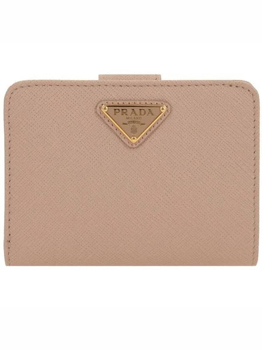 Triangle Logo Saffiano Half Wallet Pink - PRADA - BALAAN 2