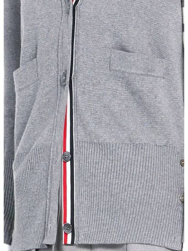 Milano Stitch 4 Bar Classic V Neck Fine Merino Wool Cardigan Grey - THOM BROWNE - BALAAN 4