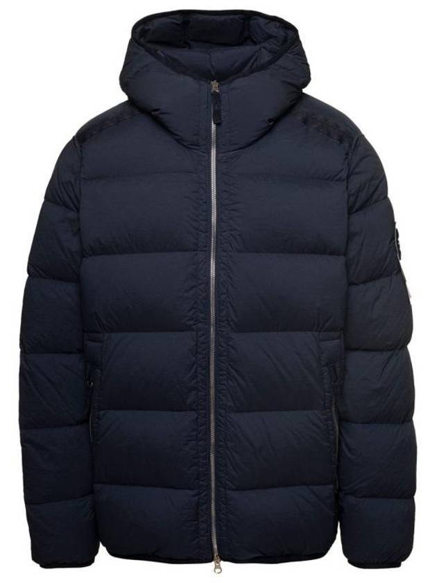 Seamless Logo Nylon Hooded Down Jacket Navy - STONE ISLAND - BALAAN 1