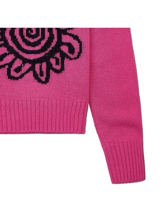 Pink Flower Graphic O-Neck Knit Top Pink - GANNI - BALAAN 7