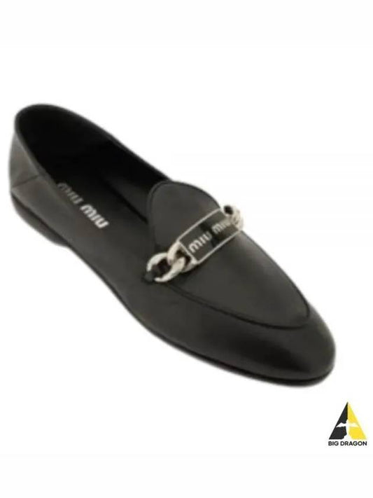 Logo Chain Metal Leather Loafers Black - MIU MIU - BALAAN 2