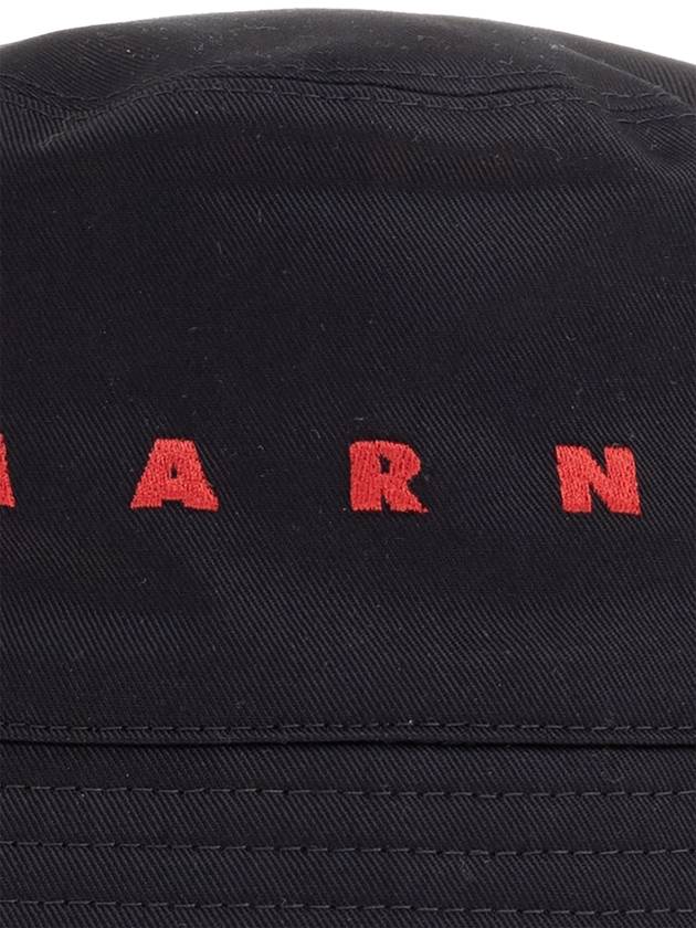 Embroidered Logo Cotton Bucket Hat Black - MARNI - BALAAN 5