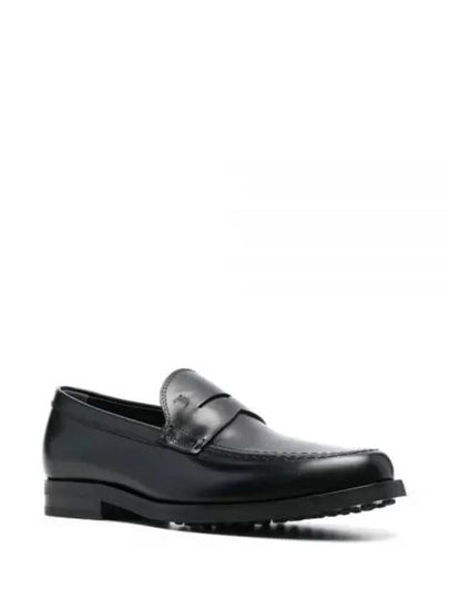 Men's Stamped Monogram Semi Glossy Leather Loafers Black - TOD'S - BALAAN 2