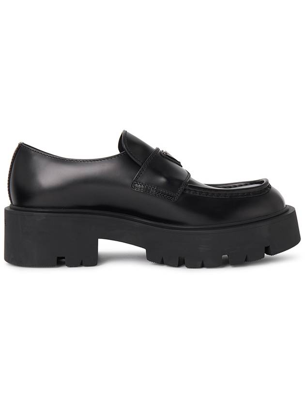 Triangle Logo Brushed Leather Loafers Black - PRADA - BALAAN 5