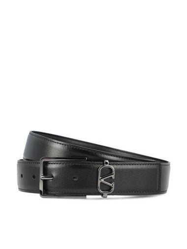 V Logo Signature Leather Belt Black - VALENTINO - BALAAN 1