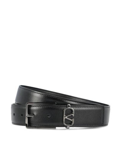 V Logo Signature Leather Belt Black - VALENTINO - BALAAN 2