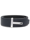 Sliver Soft Grain Leather T Icon Belt Dark Navy Black - TOM FORD - BALAAN 2