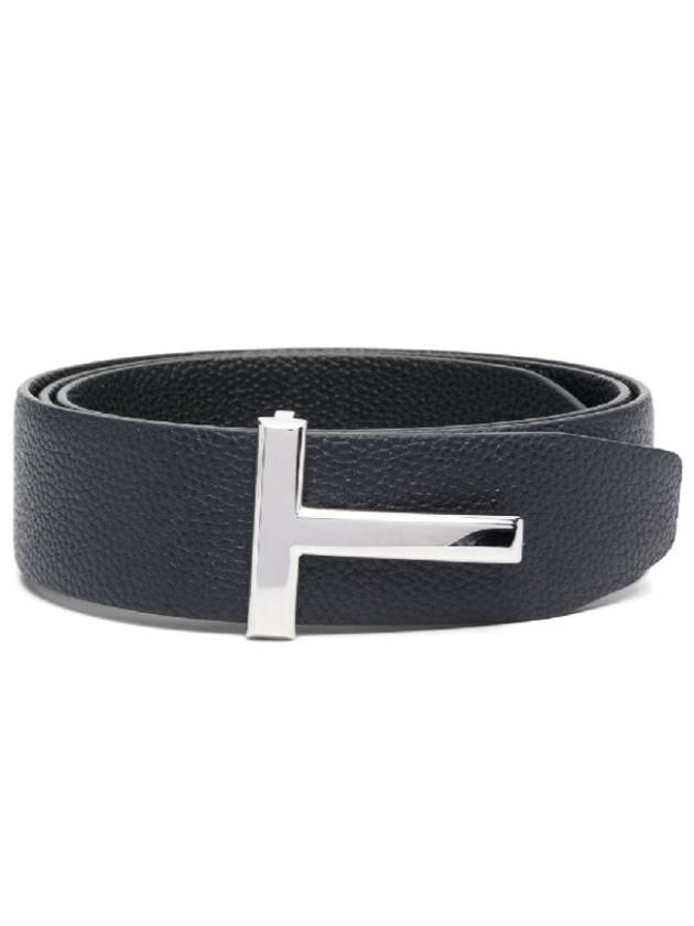 Sliver Soft Grain Leather T Icon Belt Dark Navy Black - TOM FORD - BALAAN 2