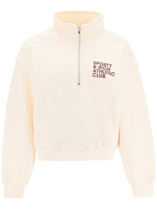 Logo Print Half Zip Up Cotton Sweatshirt Beige - SPORTY & RICH - BALAAN 1