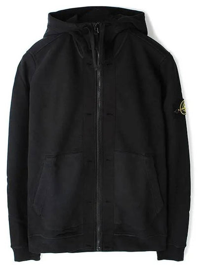 Brushed Cotton Fleece Garment Dyed Hooded Zip Up Black - STONE ISLAND - BALAAN 2