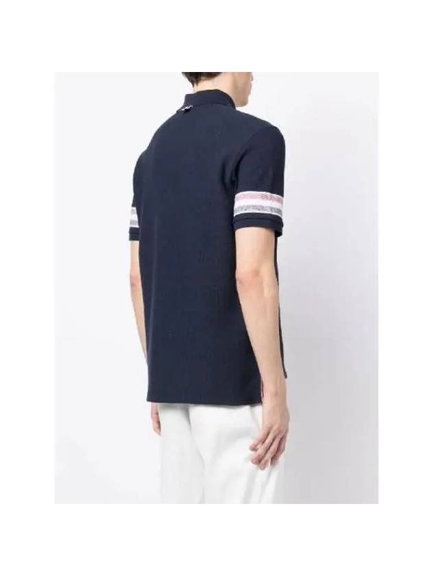 Men's RWB Stripe Cotton Polo Shirt Navy - THOM BROWNE - BALAAN 4