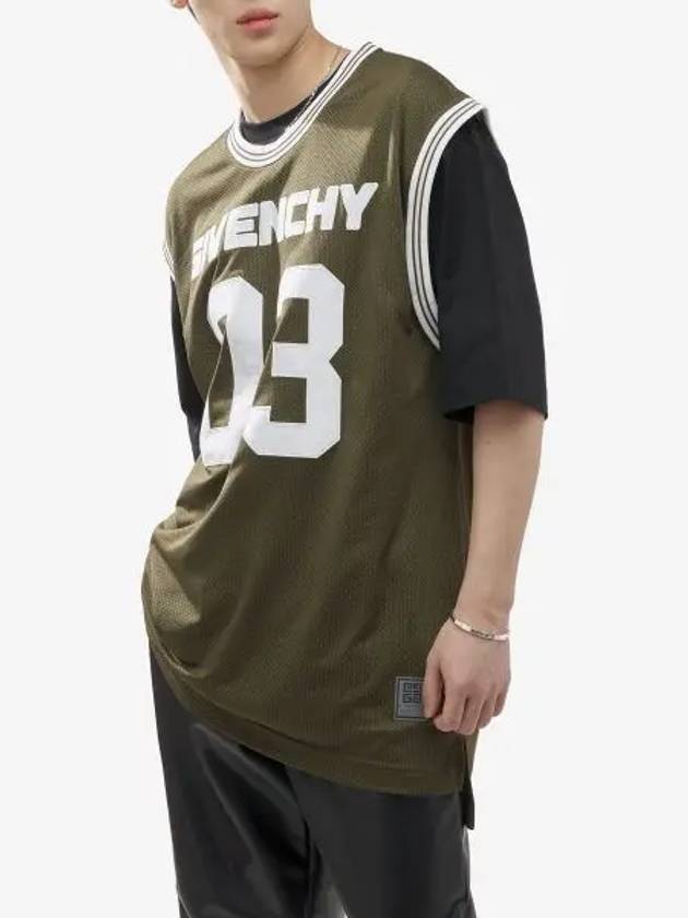 Overlapped Mesh and Jersey Short Sleeved T-Shirt Black Khaki - GIVENCHY - BALAAN 2