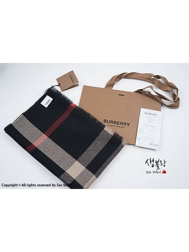 Check Wool Silk Scarf Black - BURBERRY - BALAAN 3