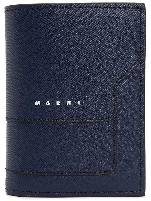 Men's Logo Print Leather Card Wallet Navy - MARNI - BALAAN 2