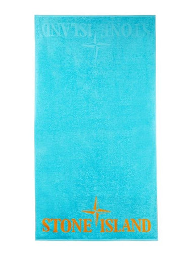 Cotton Terry Logo Beach Towel Blue - STONE ISLAND - BALAAN 1