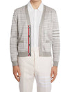 Check Jacquard V-Neck Cardigan Grey - THOM BROWNE - BALAAN 2