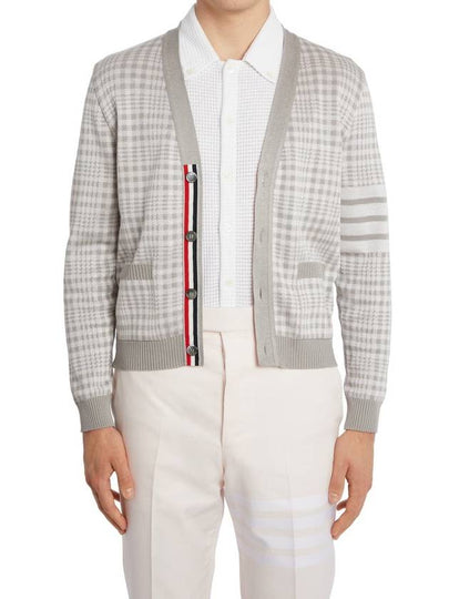 Check Jacquard V-Neck Cardigan Grey - THOM BROWNE - BALAAN 2