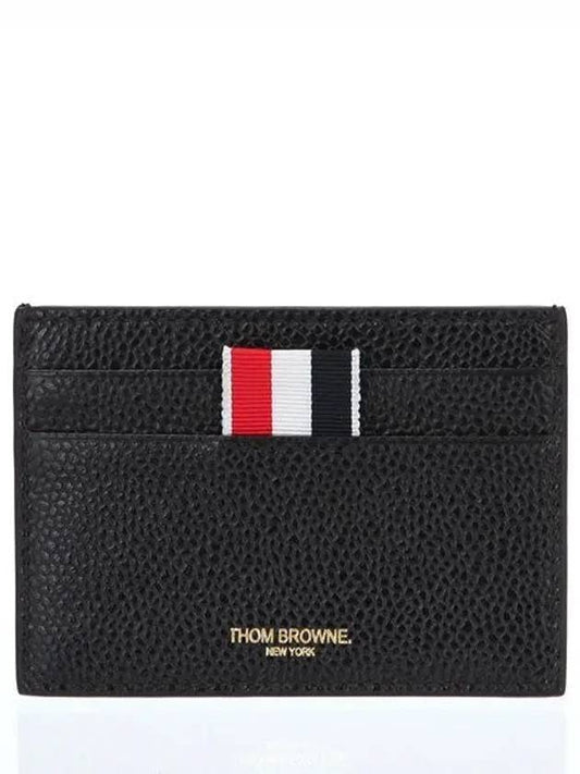 Pebble Grain Leather Stripe Single Card Wallet Black - THOM BROWNE - BALAAN 2