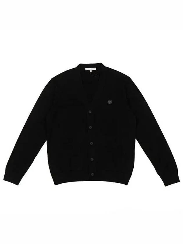 Bold Fox Head Patch V Neck Wool Cardigan Black - MAISON KITSUNE - BALAAN 2