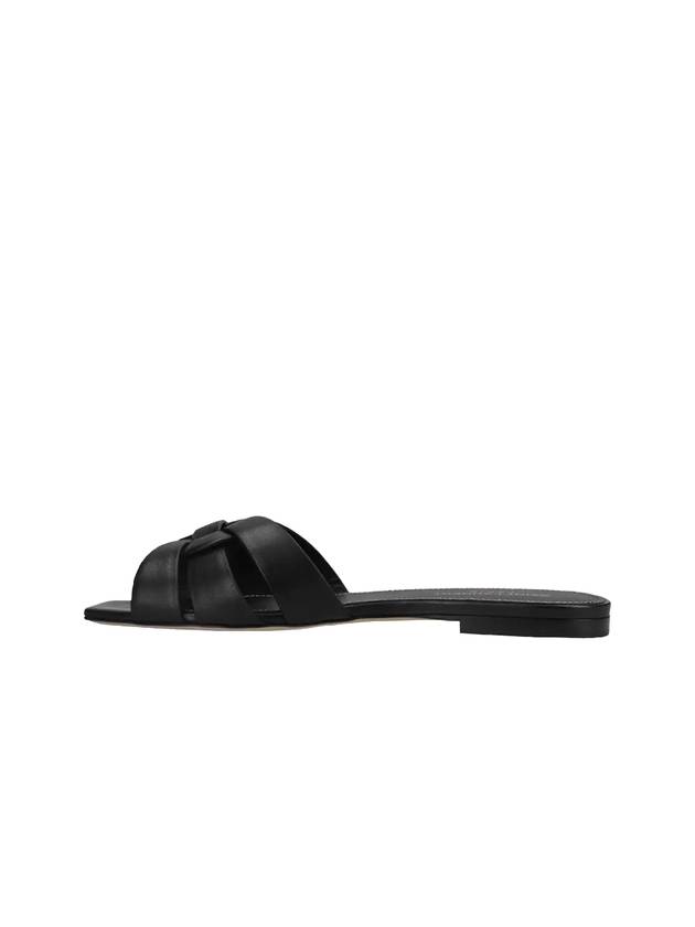 Tribute Smooth Leather Flat Mules Black - SAINT LAURENT - BALAAN 4