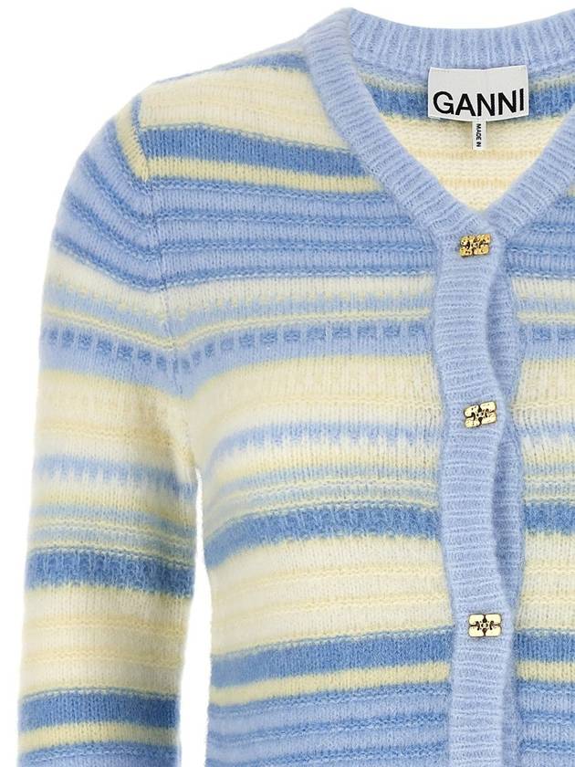 Striped Soft Wool Cardigan Light Blue - GANNI - BALAAN 4