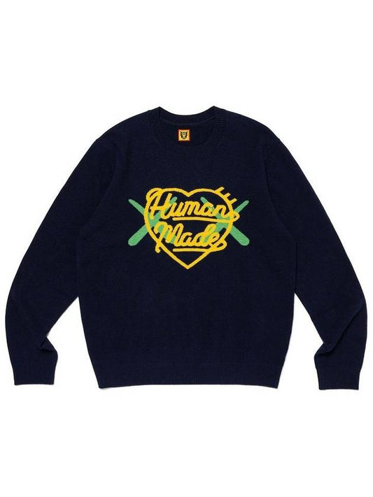 Logo Knit Sweatshirt Navy - HUMAN MADE - BALAAN 2