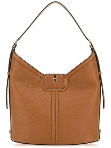 V logo leather hobo shoulder bag almond - VALENTINO - BALAAN 1