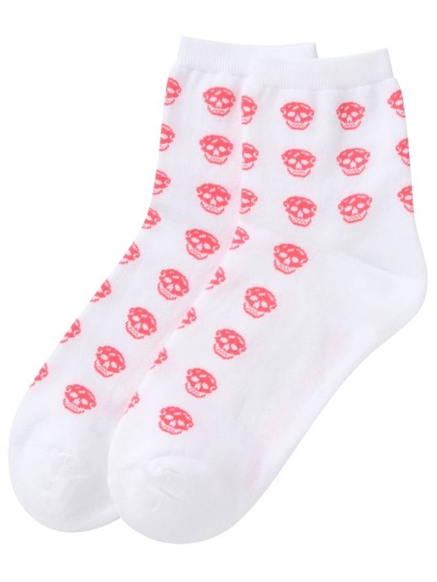 Women Pink Skull Pattern Socks White - ALEXANDER MCQUEEN - BALAAN 4