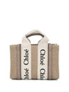 Woody Linen Canvas Calfskin Tote Bag Grey - CHLOE - BALAAN 3