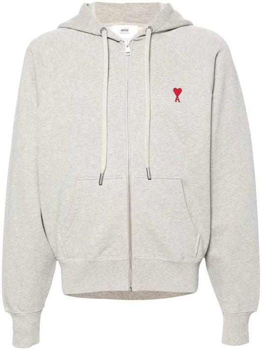 Ami De Coeur Embroid Logo Hoodie Zip-up Grey - AMI - BALAAN 2