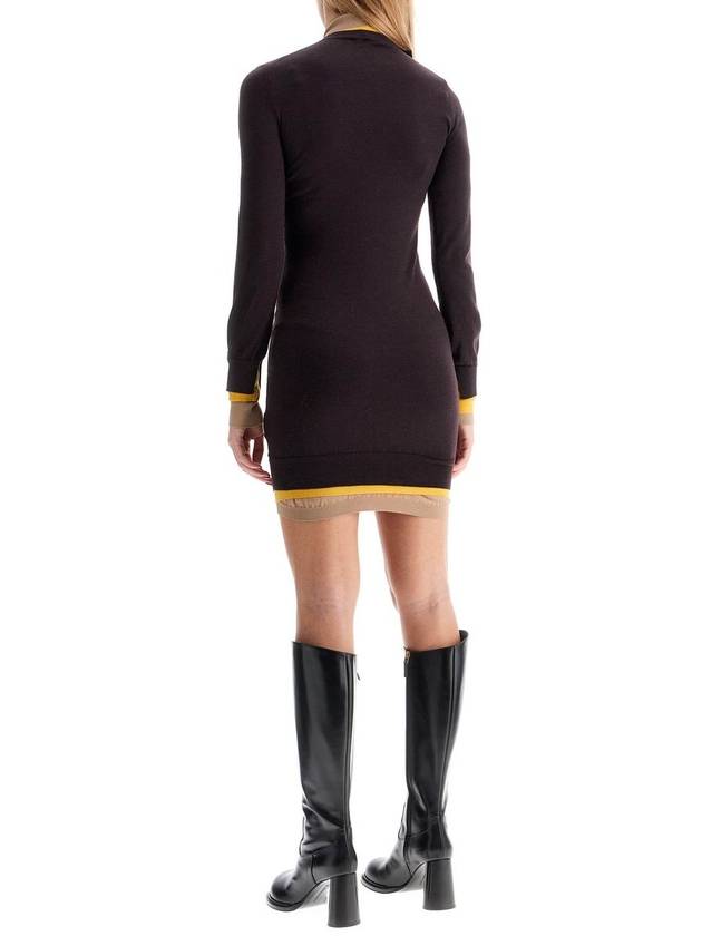 High Neck Wool Short Dress Dark Purple - FENDI - BALAAN 7